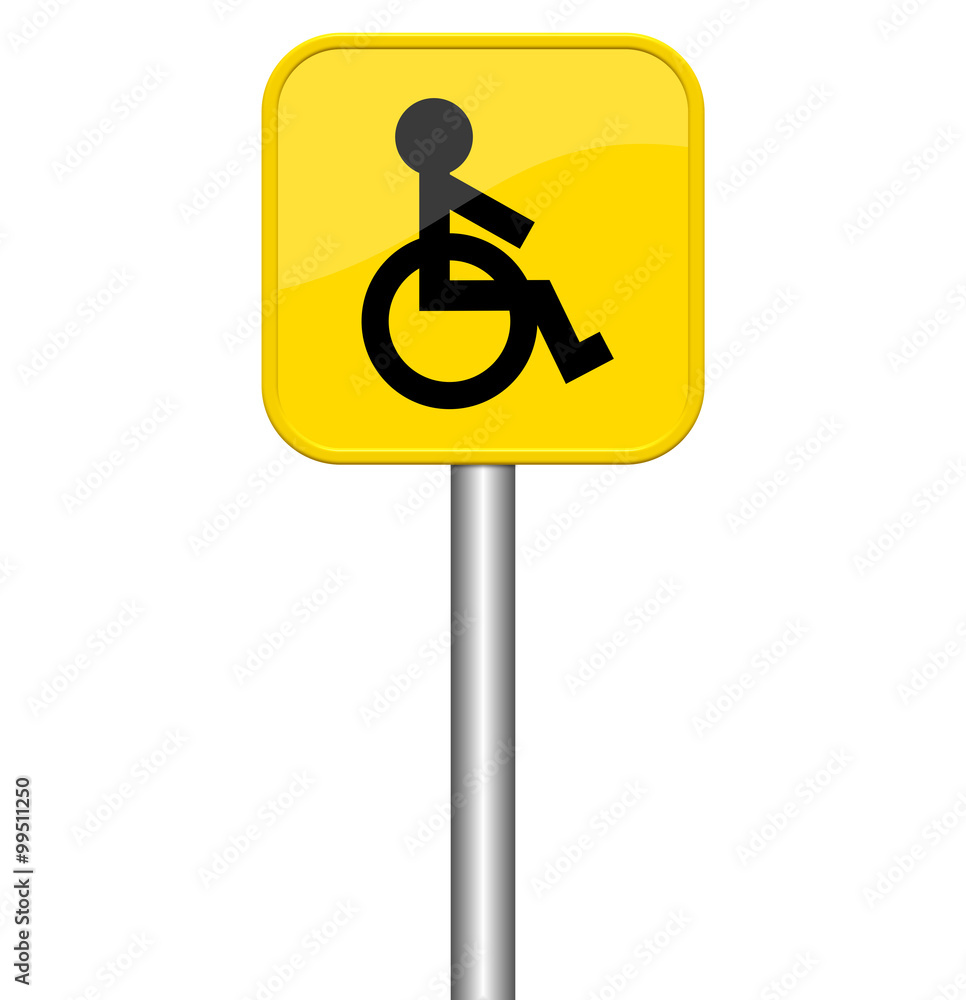 Gelbes Schild zeigt Rollstuhl Gelbes Schild zeigt Rollstuhl