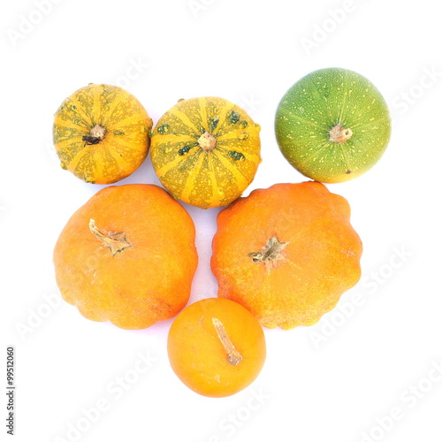 Various pumpkins isolated in white background