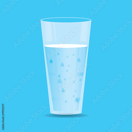 Glass of water on blue background.