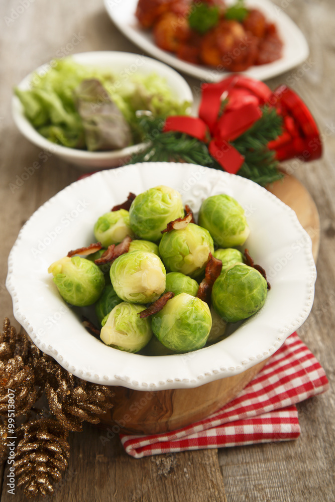 Brussel sprouts with fried bacon and butter Brussel sprouts with fried bacon and butter