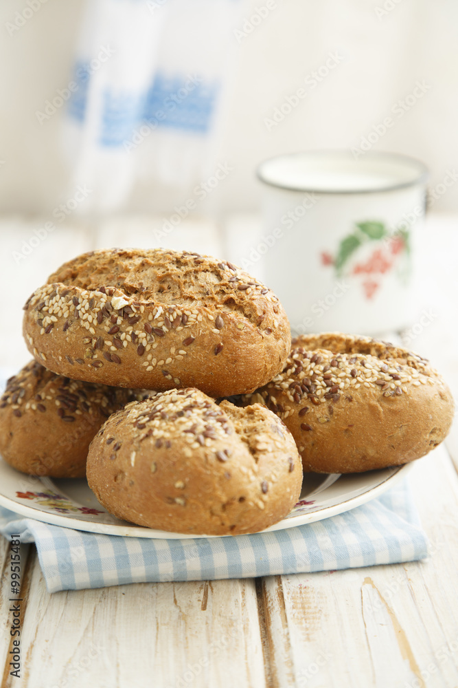 Buns with seeds for breakfast Buns with seeds for breakfast