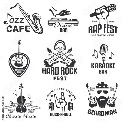 different music styles retro emblems and bages