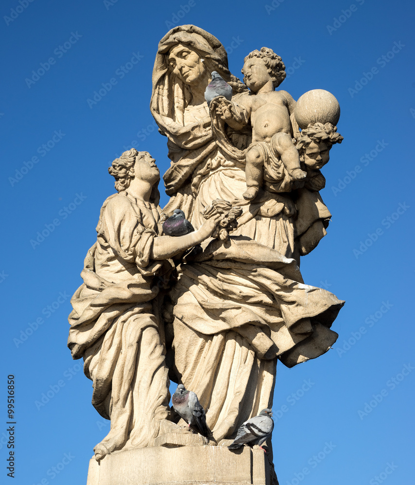 Old baroque statue of St Anne on the Charles' bridge