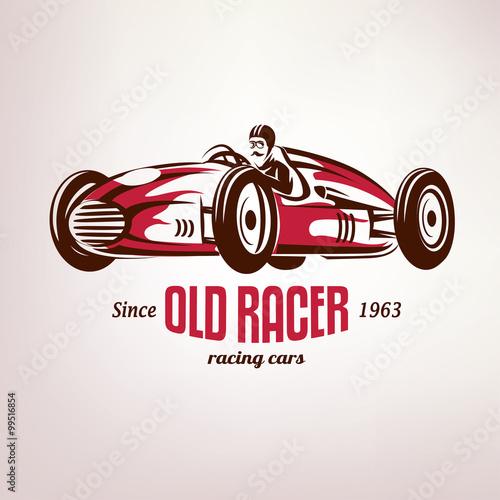 retro race car, vintage vector symbol, emblem, label template