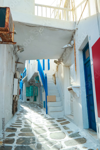 Greece Mykonos narrow walk path in main capitol © whyframeshot