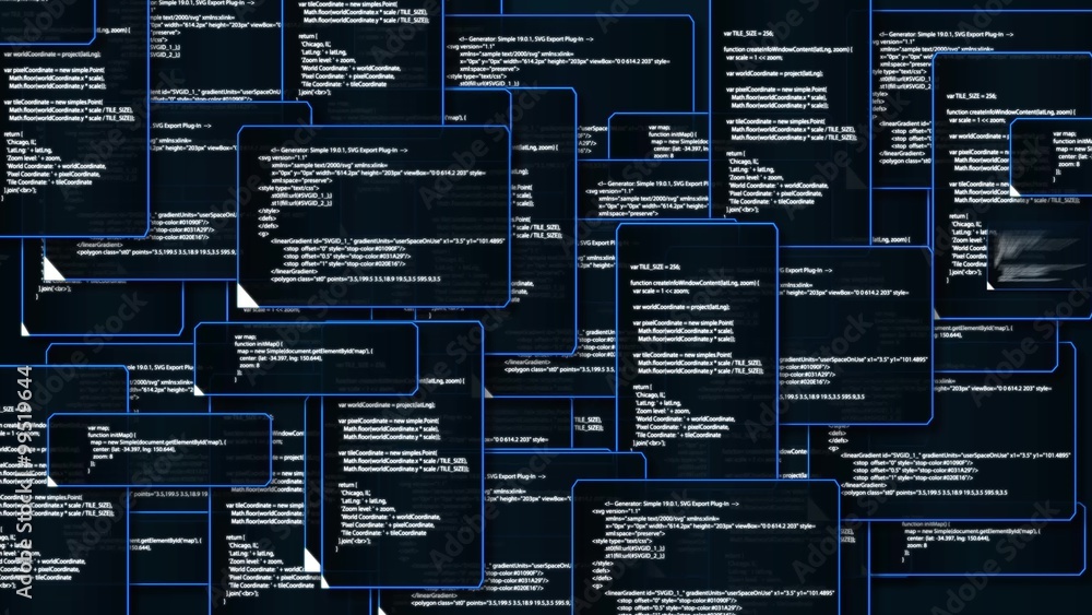 Animation of computer monitor screen showing windows folder source code and text VIRUS sign warning and blinking that the system had been hacked or infected by network virus in 4k ultra HD
