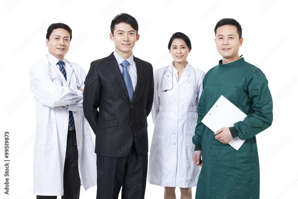 Confident businessman with medical team Confident businessman with medical team