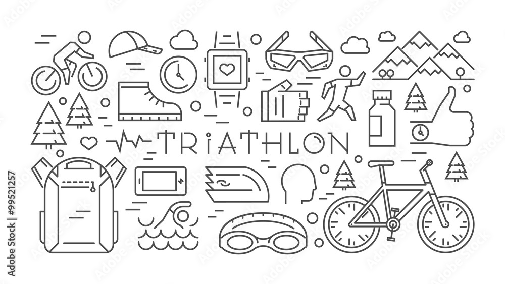 Horizontal line banner triathlon. Vector sport concept. Vector l
