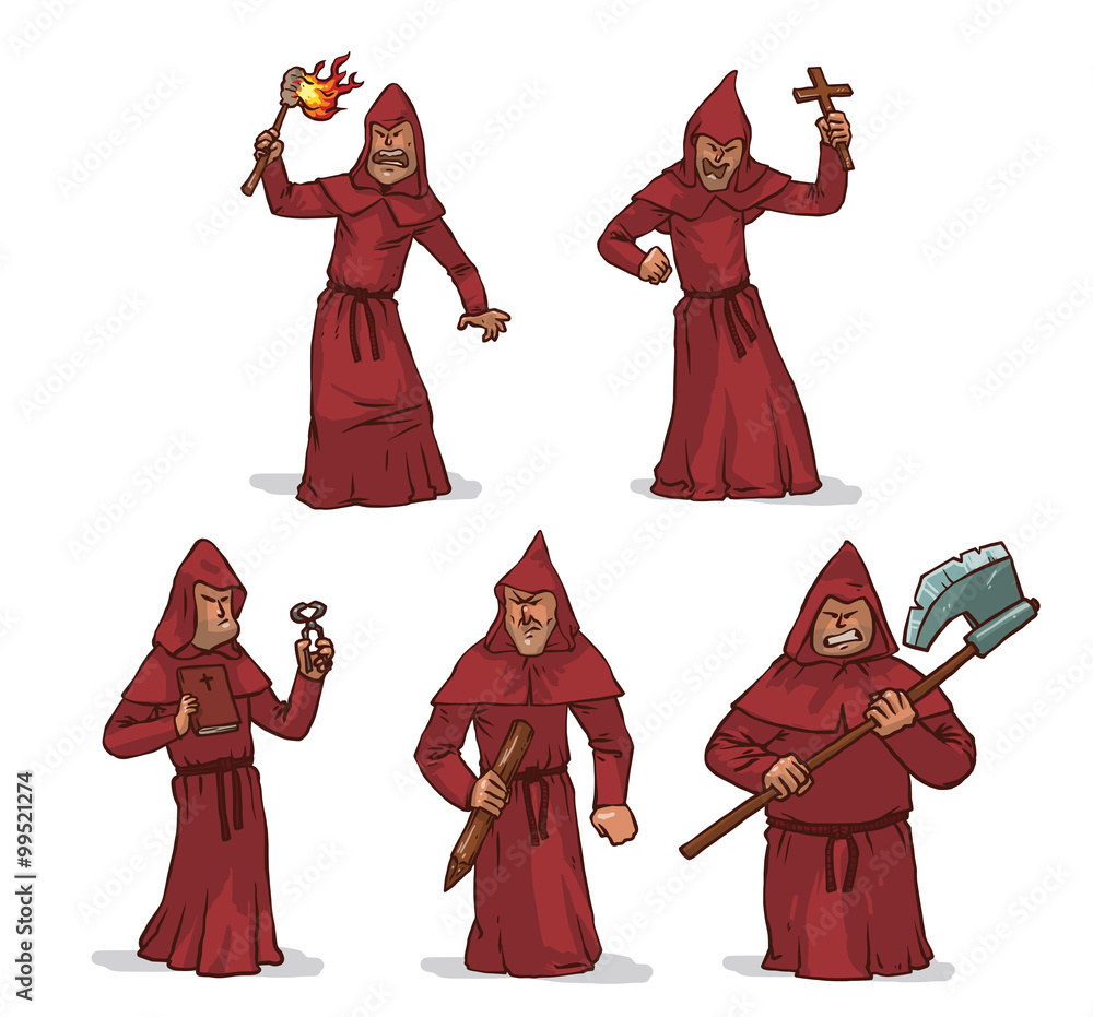 Vector set of inquisitors in red robes with hoods.