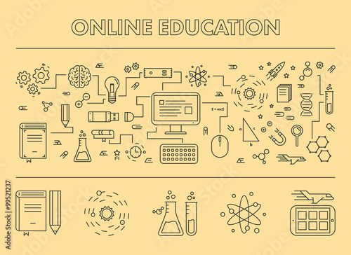 Line design concept web banner for online education and e-learni