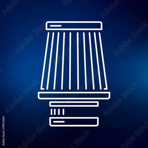 Cone filter induction kit icon. Performance car air intake sign. Modified vehicle air filter symbol. Thin line icon on blue background. Vector illustration.