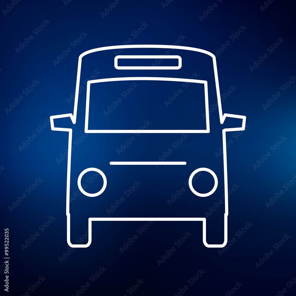Minibus icon. Passenger vehicle bus sign. Public transport bus symbol. Thin line icon on blue background. Vector illustration. Minibus icon. Passenger vehicle bus sign. Public transport bus symbol. Thin line icon on blue background. Vector illustration.