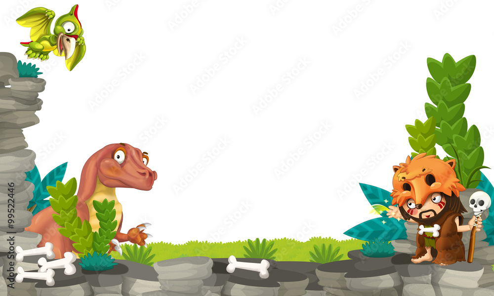 Fototapeta premium Cartoon prehistoric frame - illustration for the children