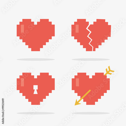 8 Bit Heart Icons Set in Vector