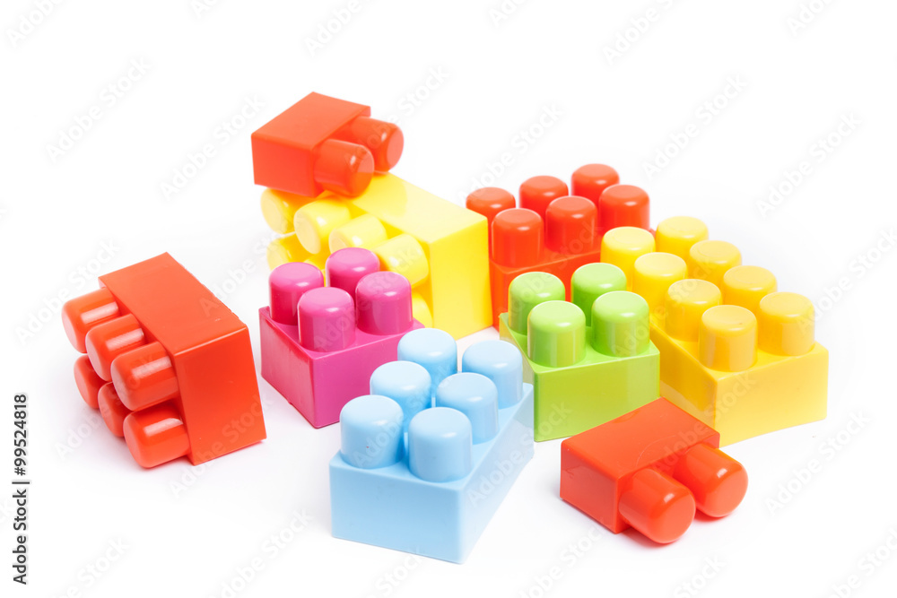 Obraz premium Plastic Building Block Toys. Isolated on white background.