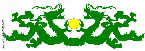 two asian dragons with a sphere between them 