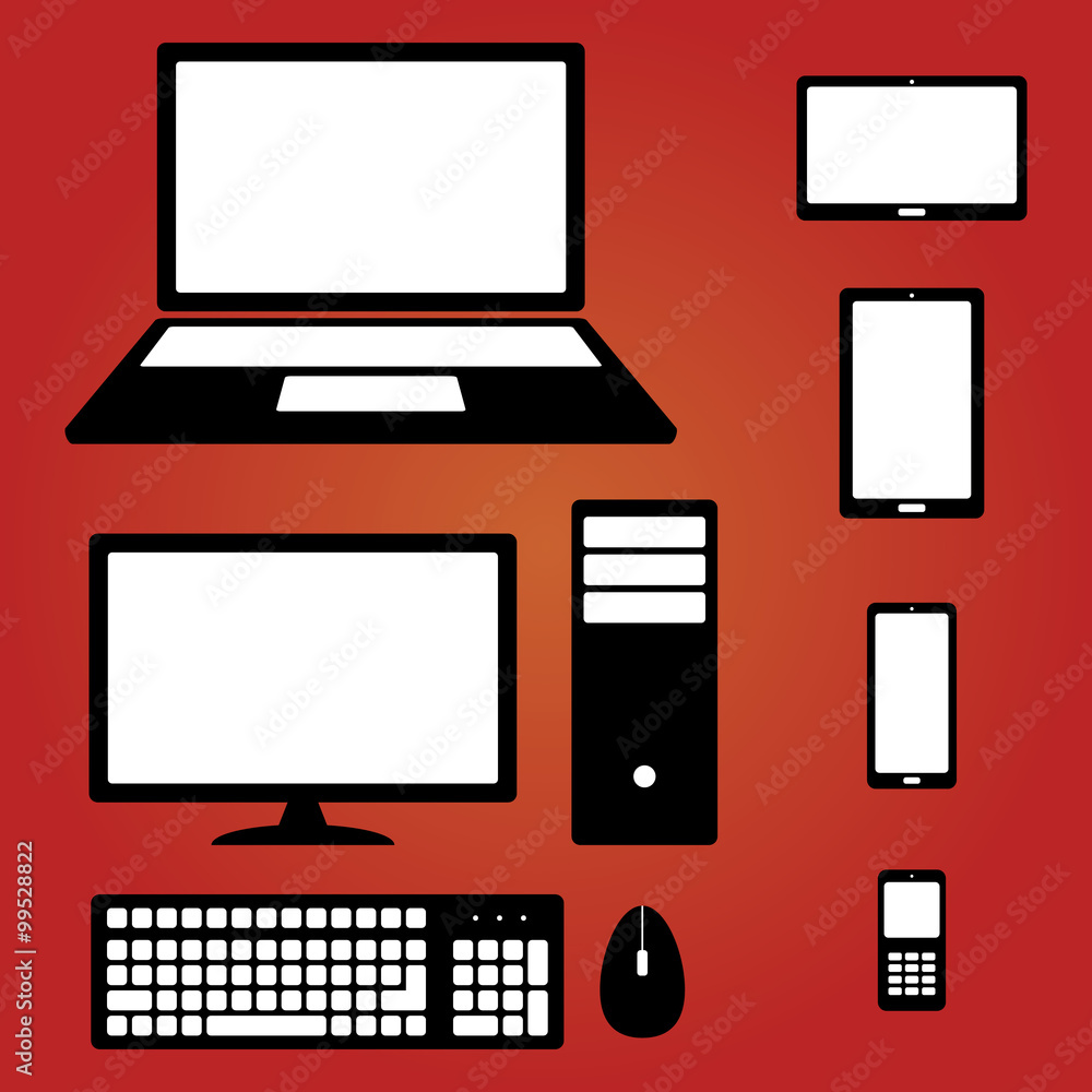 Device Icons: smartphone, tablet, laptop, desktop computer, phone, keyboard and mouse
Device Icons: smartphone, tablet, laptop, desktop computer, phone, keyboard and mouse