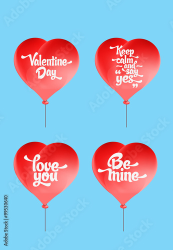 Vector red heart-shaped balloons set. Valentine day card