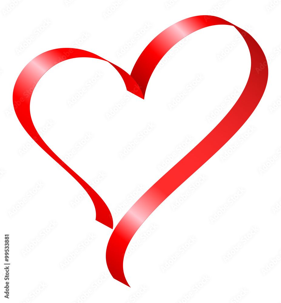 Red ribbon in heart shape - obrazy, fototapety, plakaty 