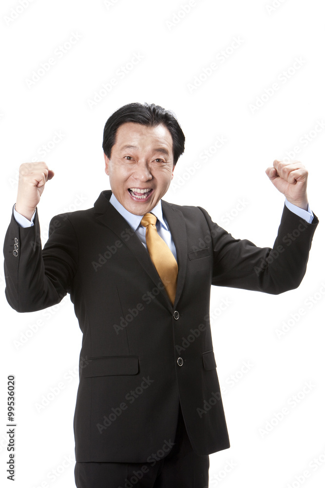 Excited senior businessman punching the air Excited senior businessman punching the air
