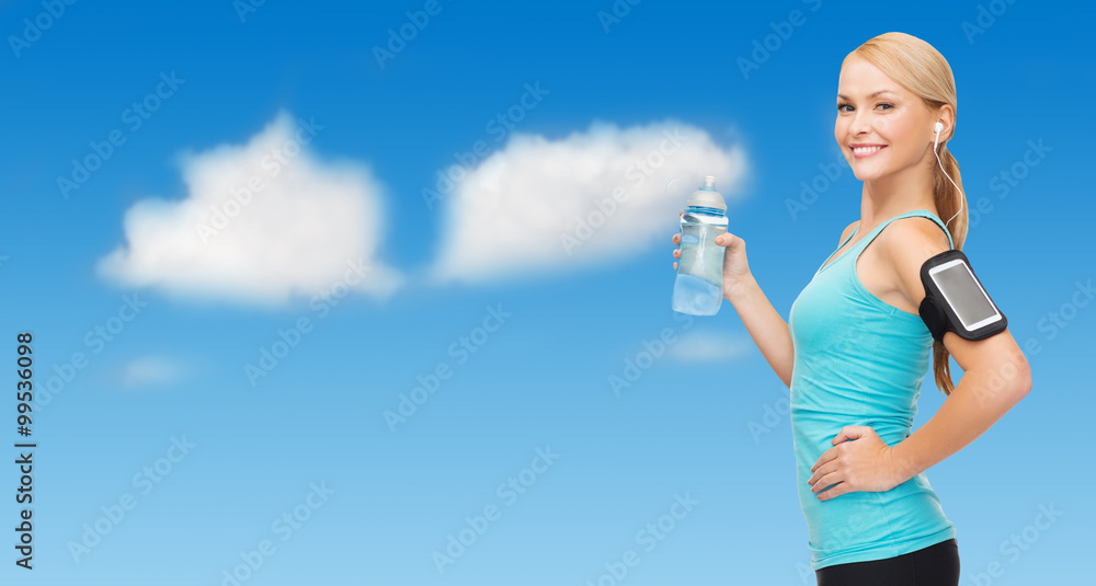sporty woman running with smartphone and earphones sporty woman running with smartphone and earphones