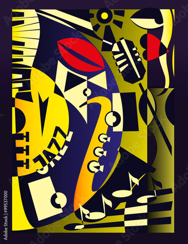 Vector illustration for design banner jazz music festival in retro geometric abstraction style