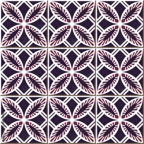 Vintage seamless wall tiles of purple round cross square, Moroccan, Portuguese.
