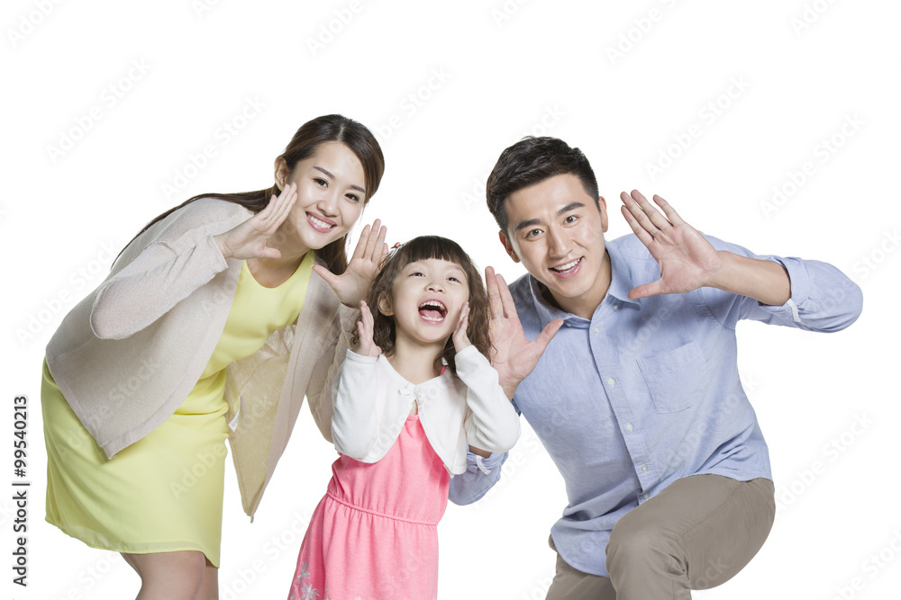 Happy young family shouting together
