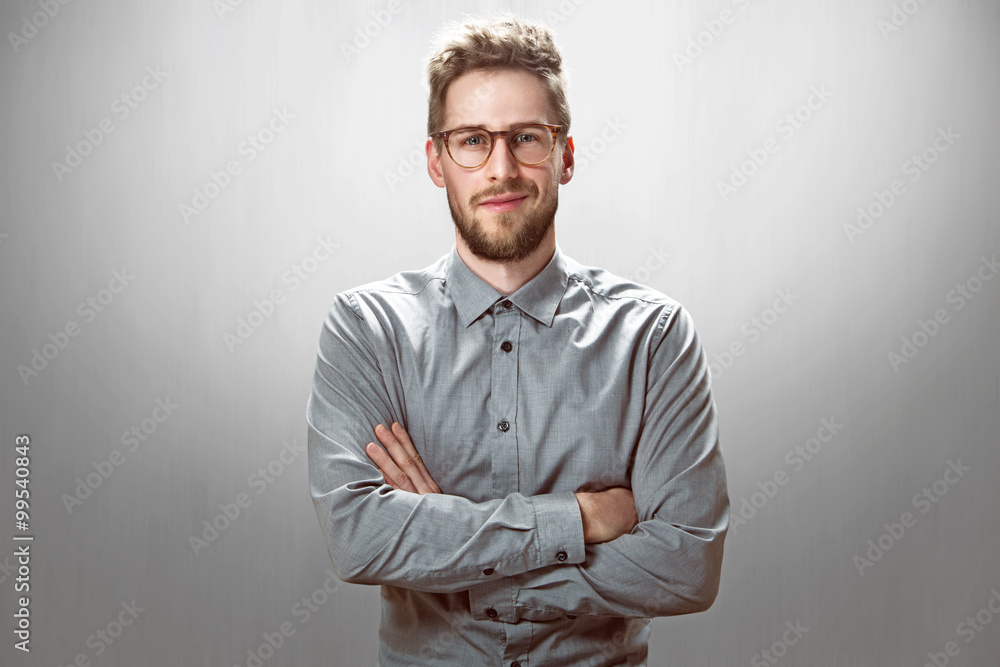 Smiling Businessman with glasses - obrazy, fototapety, plakaty 