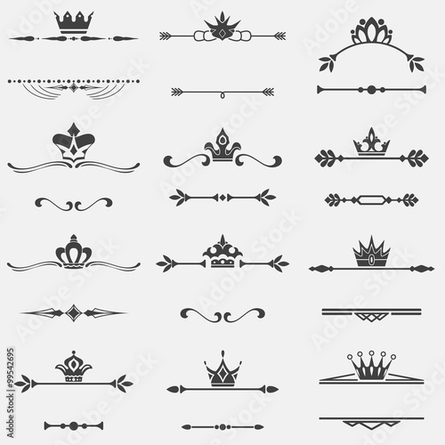Collection of twelve vector vintage frames with crowns for desig