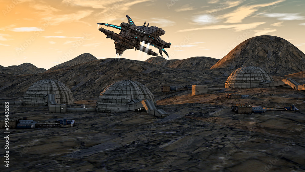 Fototapeta premium UFO ship and mountain