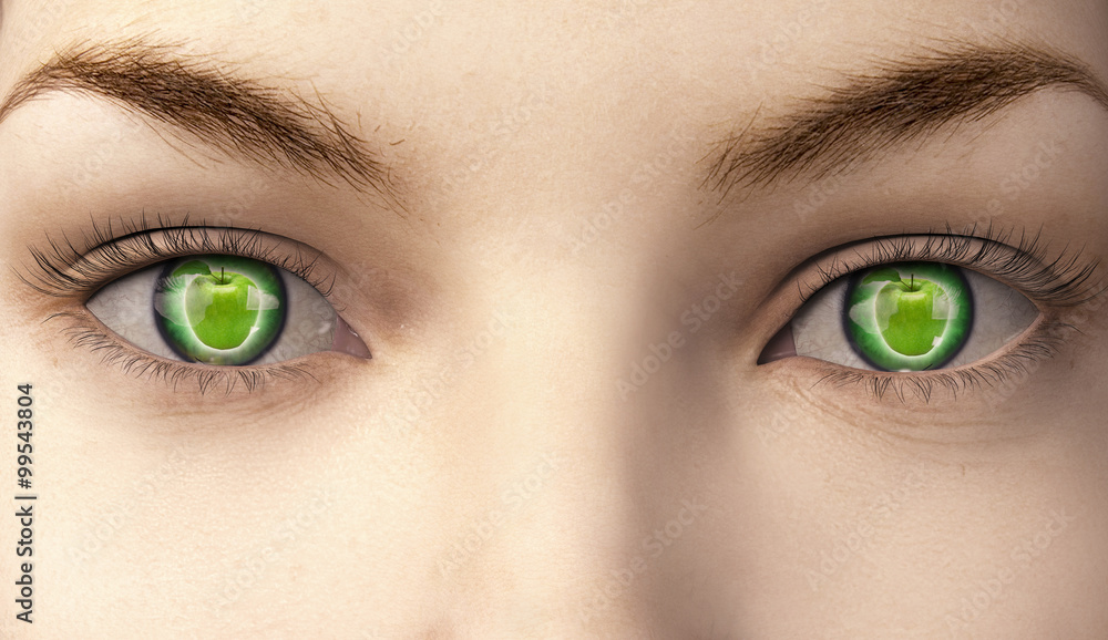 Naklejka premium woman with fruit in here eyes