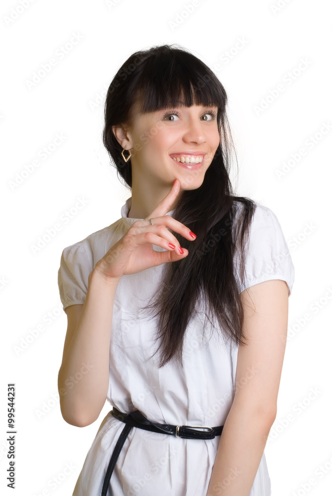 Friendly smiling young woman portrait studio shot Friendly smiling young woman portrait studio shot