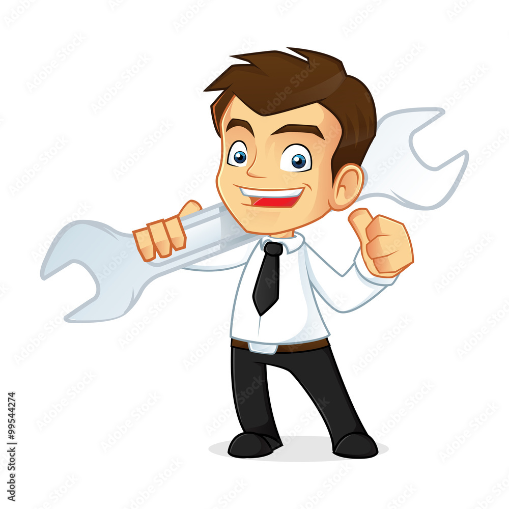 Businessman carrying a big wrench Businessman carrying a big wrench