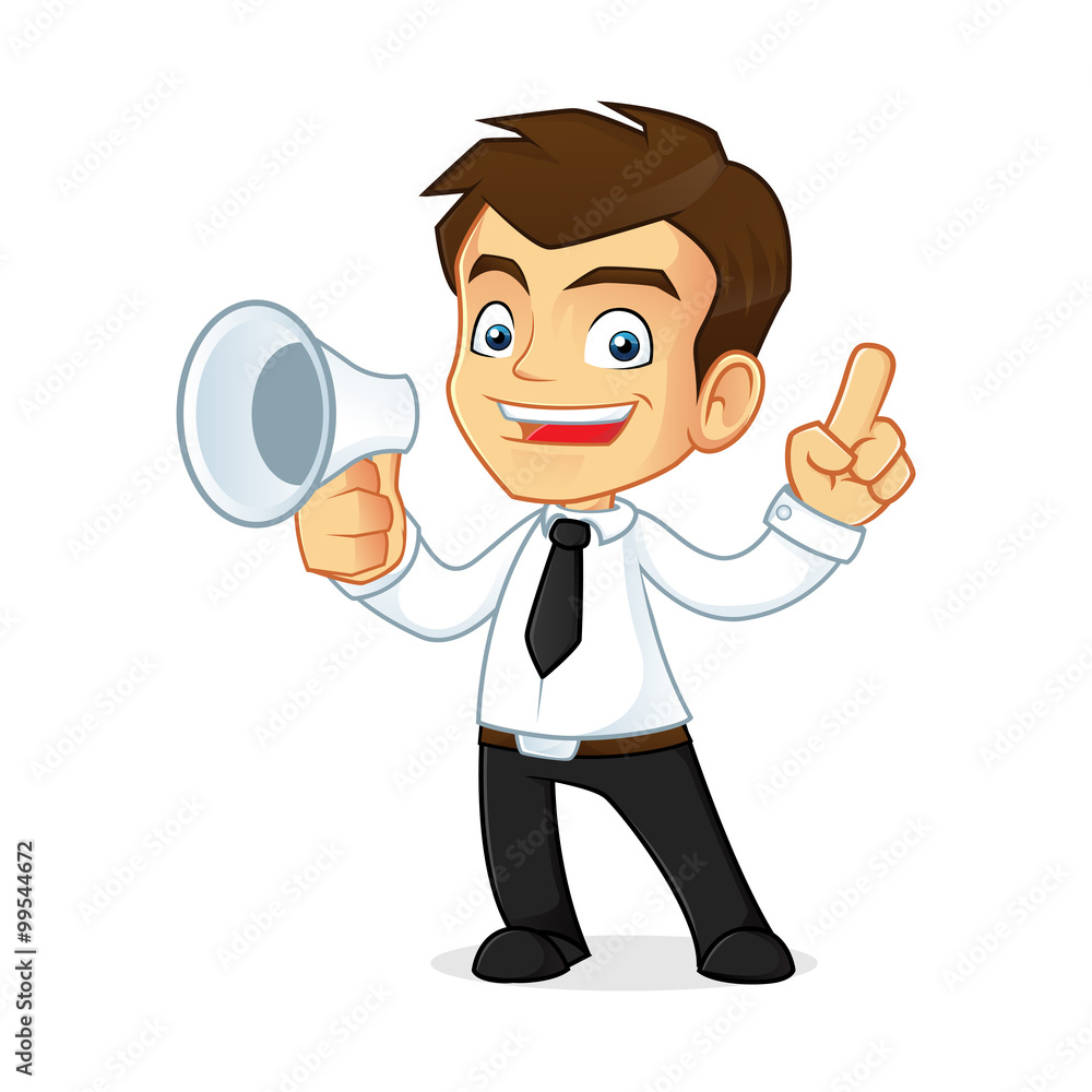 Young businessman holding a megaphone Young businessman holding a megaphone