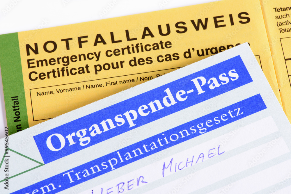 Notfallausweis und Organspendepass