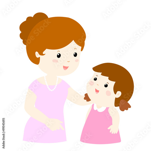 mom talk to her daughter gently cartoon vector