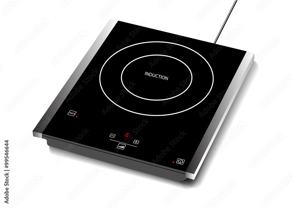 Vector illustration of induction hob with touchpad., Single burner Vector illustration of induction hob with touchpad., Single burner