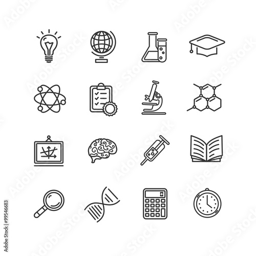Science Outline Black Icons Set. 