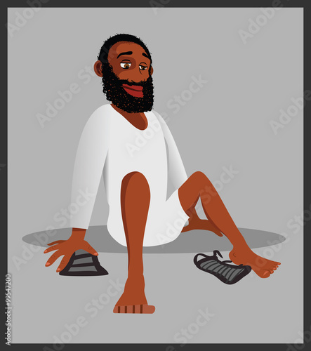 cartoon vector illustration of a Muslim removing shoes