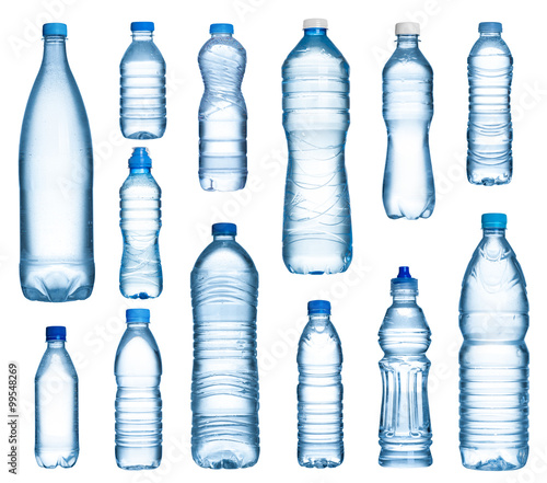 Plastic water bottles set isolated on white background