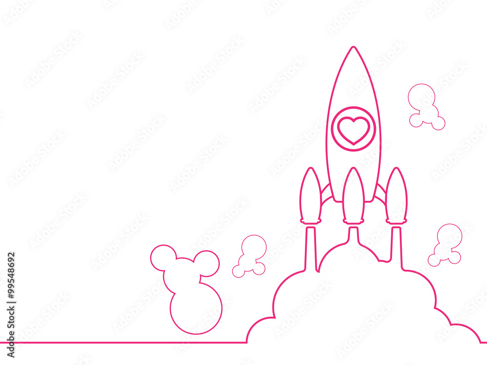 Valentine concept, Rocket , transportation vehicles, Flat style vector