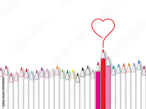 Valentine's day concept, Colorful pencils with heart line