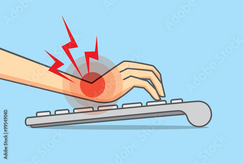Wist pain because incorrect hand position and arm in use keyboard
