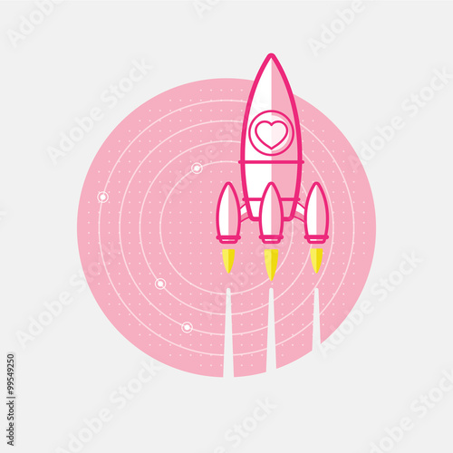 Valentine concept, Rocket , transportation vehicles, Flat style vector