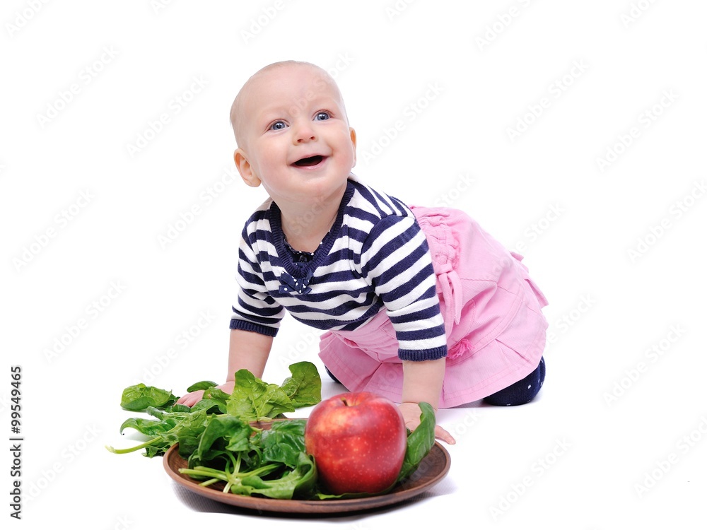 Fototapeta premium baby spinach tastes/charming baby spinach tastes; Isolated over White Background