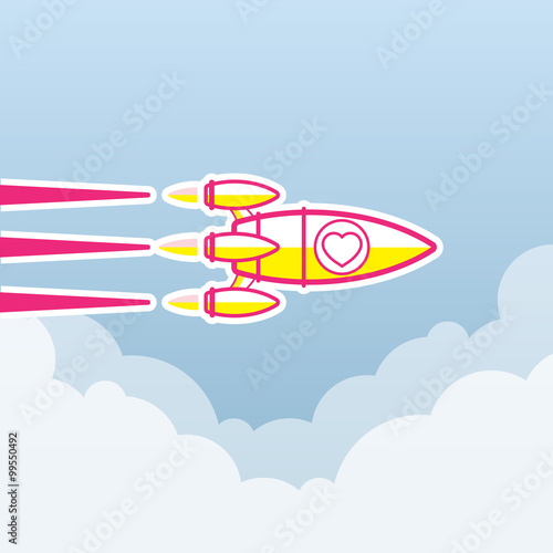 Valentine concept, Rocket , transportation vehicles, Flat style vector