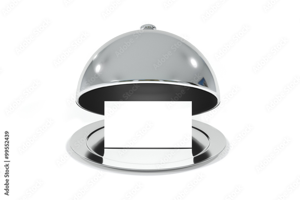 silver cloche with white sign isolated silver cloche with white sign isolated