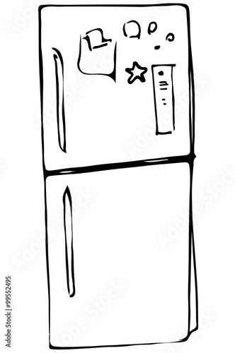 vector sketch refrigerator with stickers on the doors