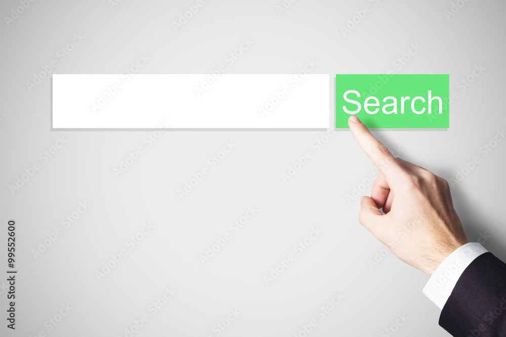finger pushing green web search button finger pushing green web search button